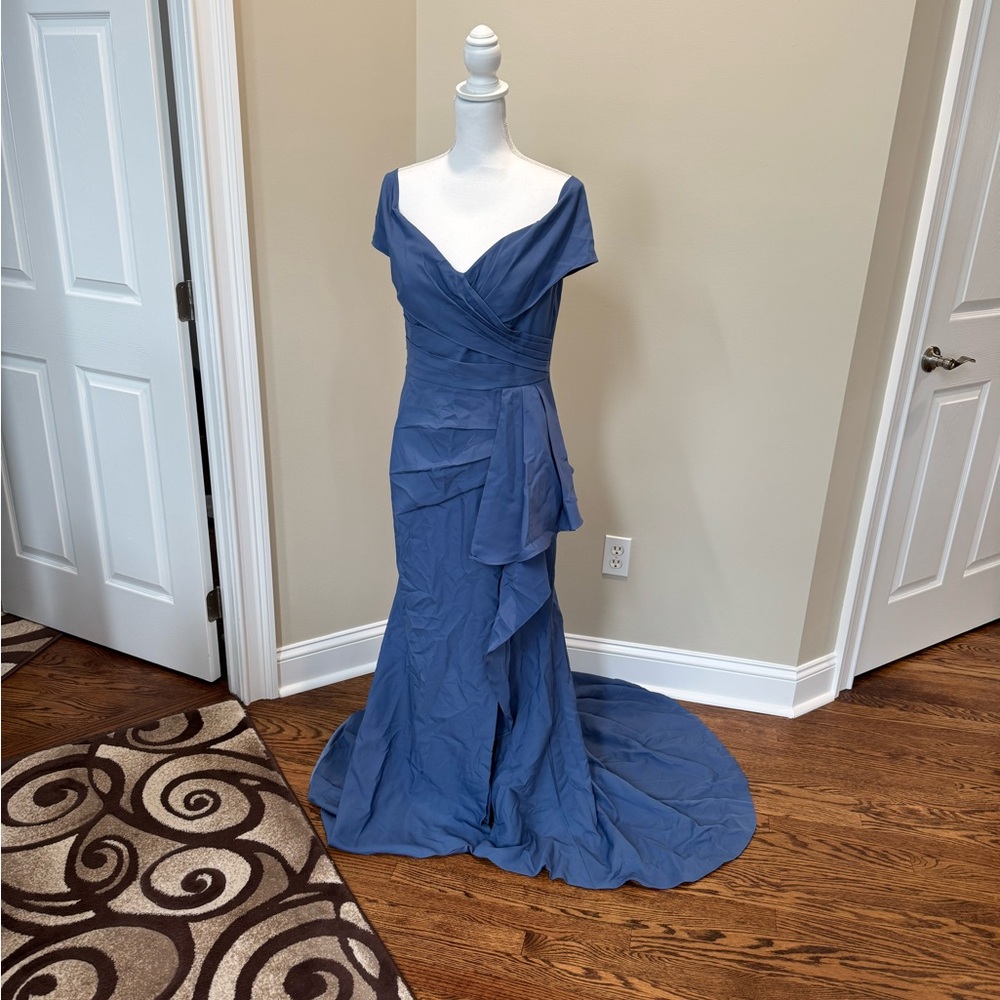 Elegant Slate Blue Evening Gown